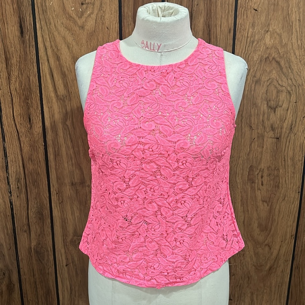 Neon Pink Lace Sleeveless women’s Top Size Small